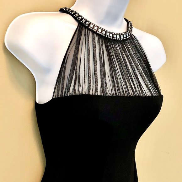 JONES NEWYORK⚡️Mesh Trim Rhinestone Halter Dress_4 - Picture 2 of 9